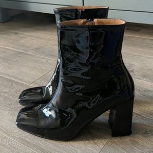 Faux Patent Leather Black Ankle Boots